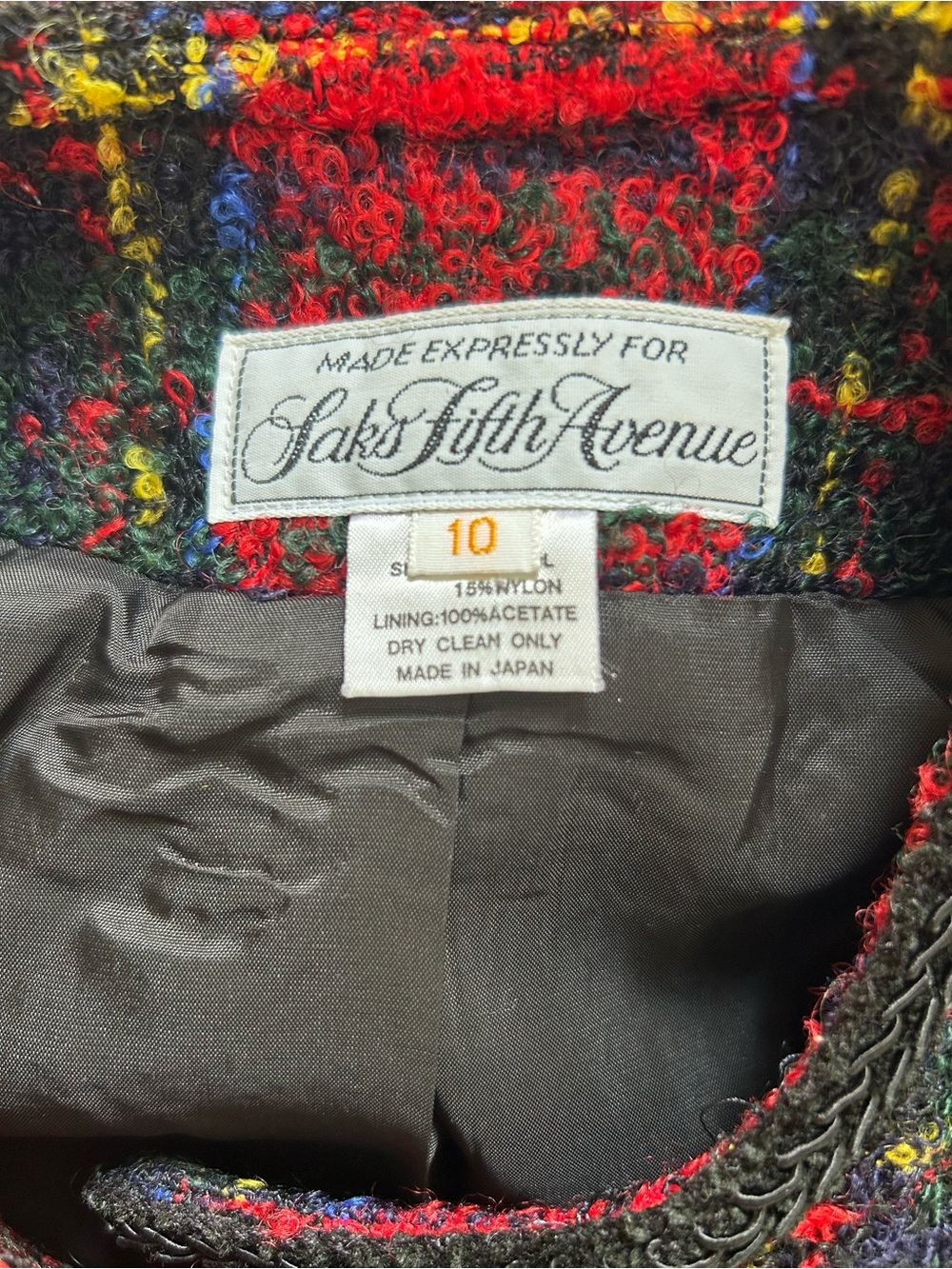 Saks Fifth Avenue - Channel Style Red and Black Plaid Tweed Vintage/Rare Jacket - Picture 9 of 12
